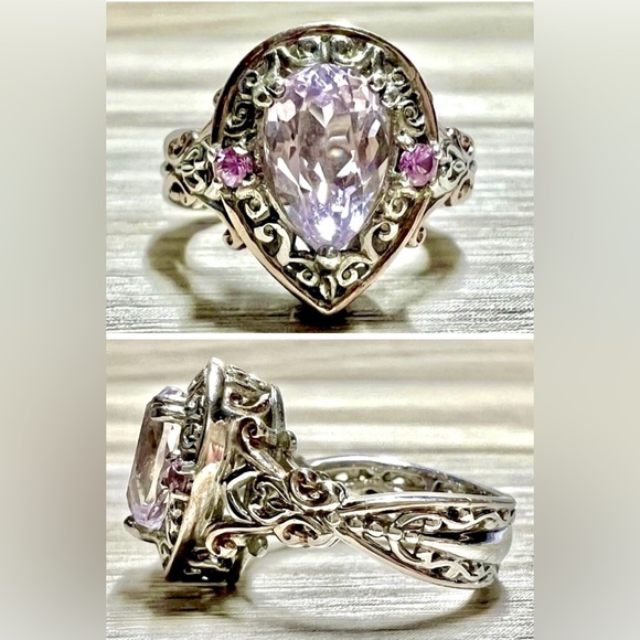 Gems En Vogue 1.84ct Kunzite & Pink Sapphire Sterling Silver & Rose Gold Ring - Picture 1 of 10